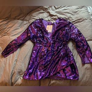 Brand new purple sequin House of CB James long sleeve mini dress 
Large +